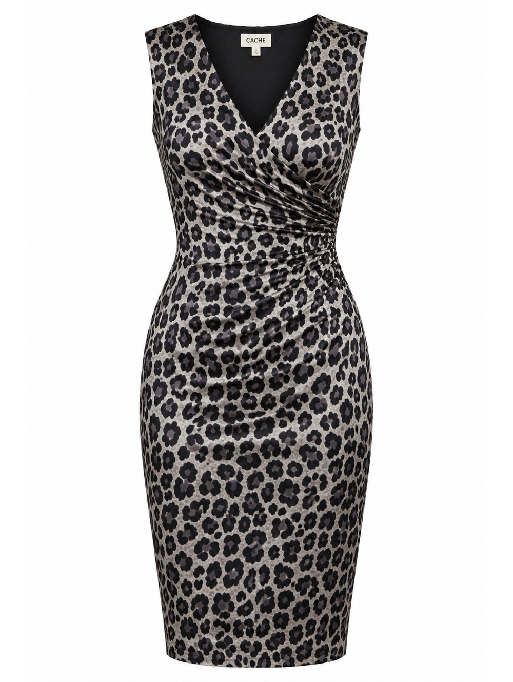 Cache Leopard Print Ruched Midi Dress
